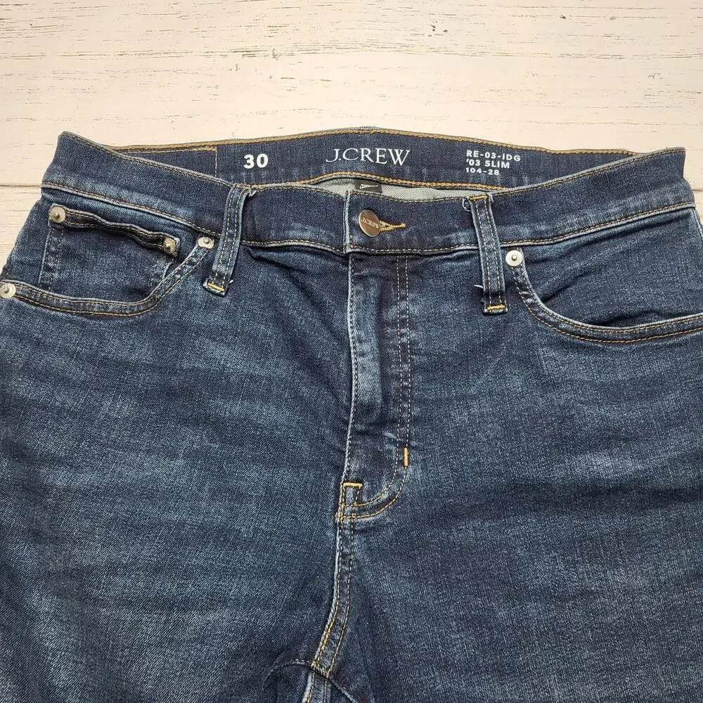 J. Crew 03 Slim Straight Jeans Dark Wash Mid Rise Crop Super Stretch Sculpted 30